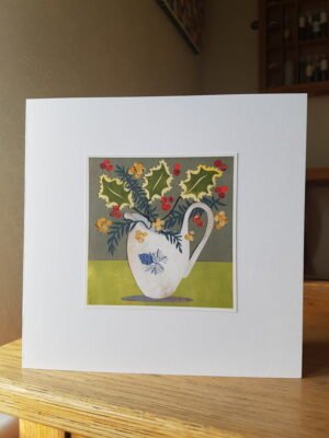 Greeting Card : Fir Cone Jug and Holly