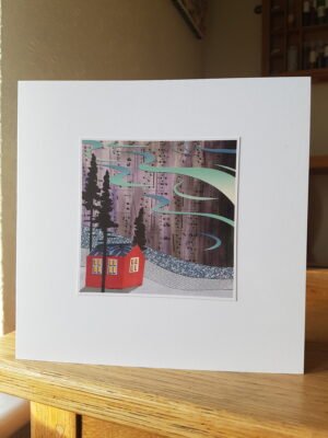 Greeting Card : Northern Lights and Cabin
