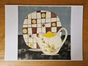 Original Collage – Homespun Plate and Pussy Willow Teapot