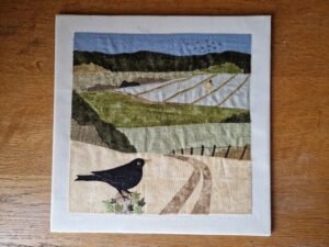 Original Embroidery – Blackbird and Scarecrow