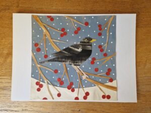 Original Christmas Collage : Blackbird and Berries