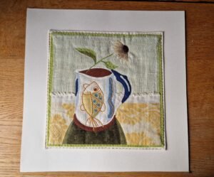 Original Hand Stitched Applique : Fish Jug and Flower