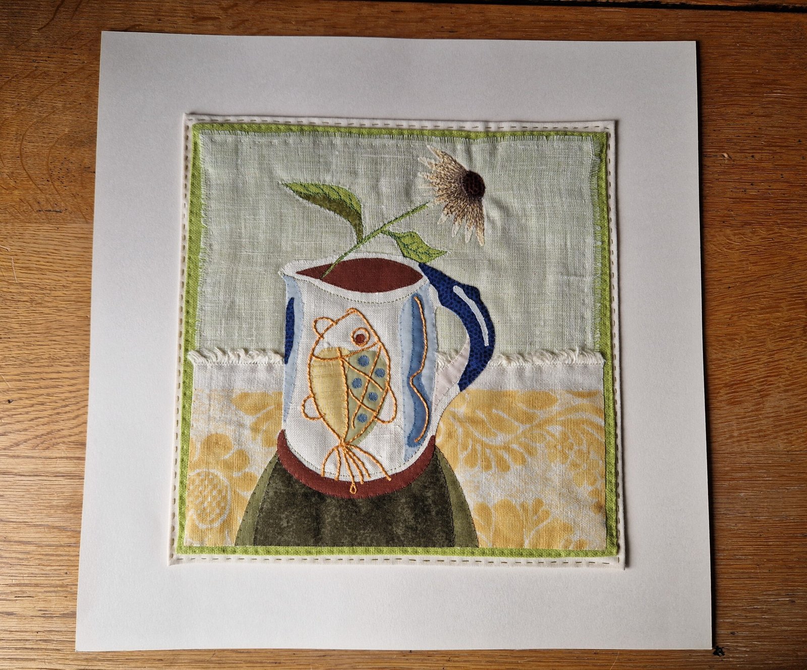 Victoria Whitlam - Fish Jug and Flower Original Hand Stitched Applique