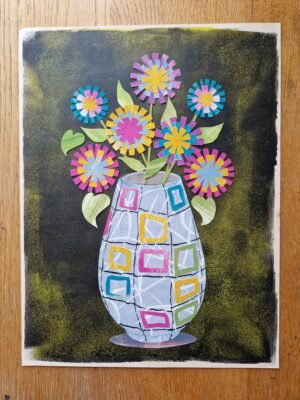 Original Collage : Italian Vase and Flowers